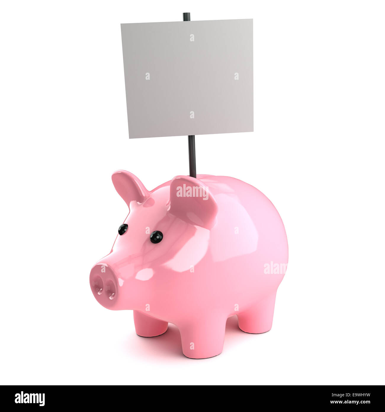 3d render of a piggy bank with a placard Stock Photo - Alamy