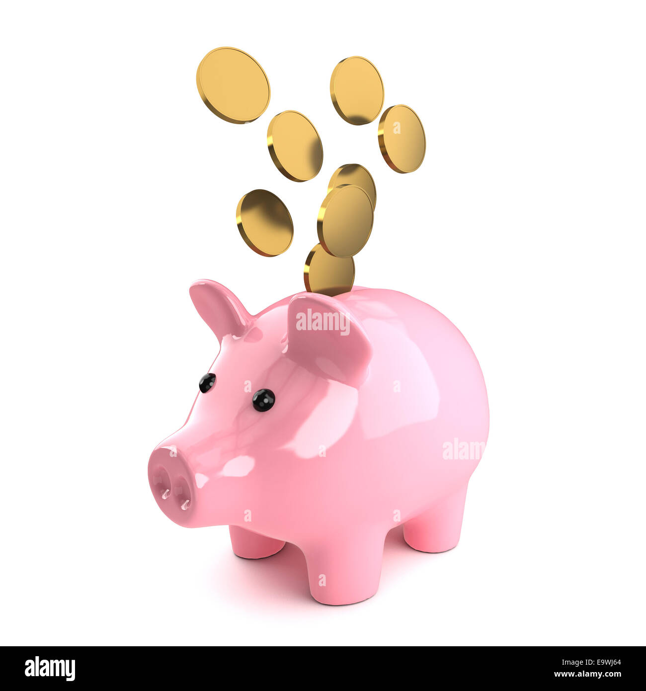 3d render of gold coins falling into a piggy bank Stock Photo - Alamy