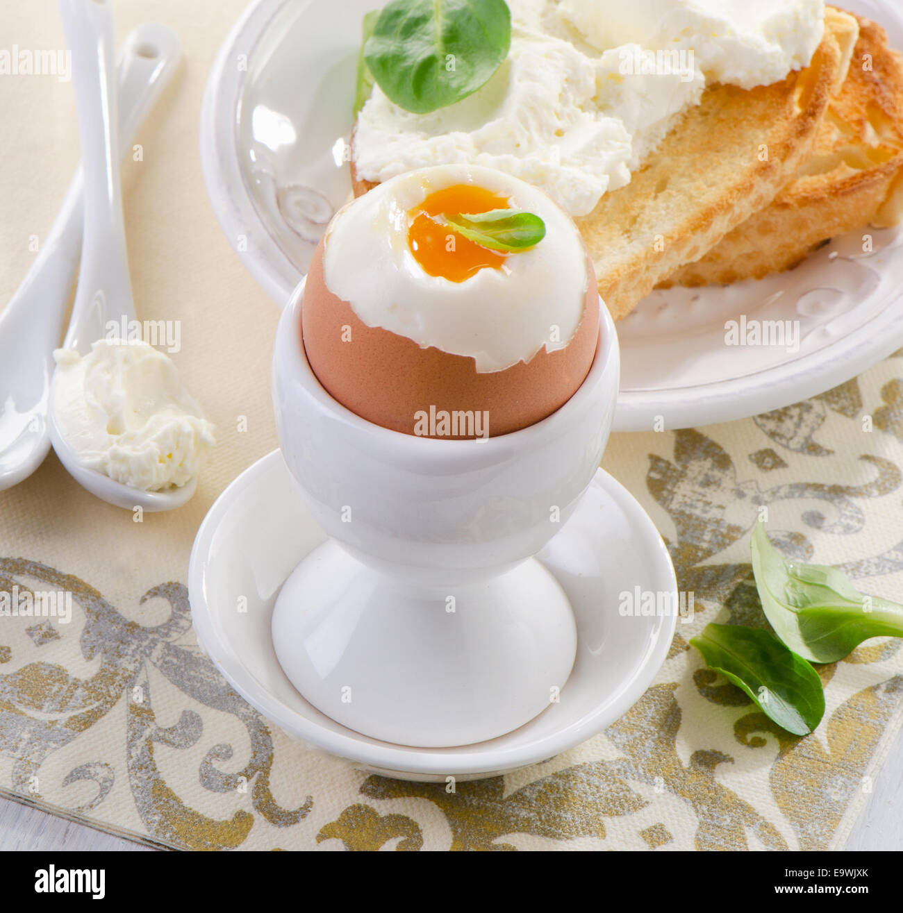 Healthy breakfast soft boiled egg with toast and herb healthy