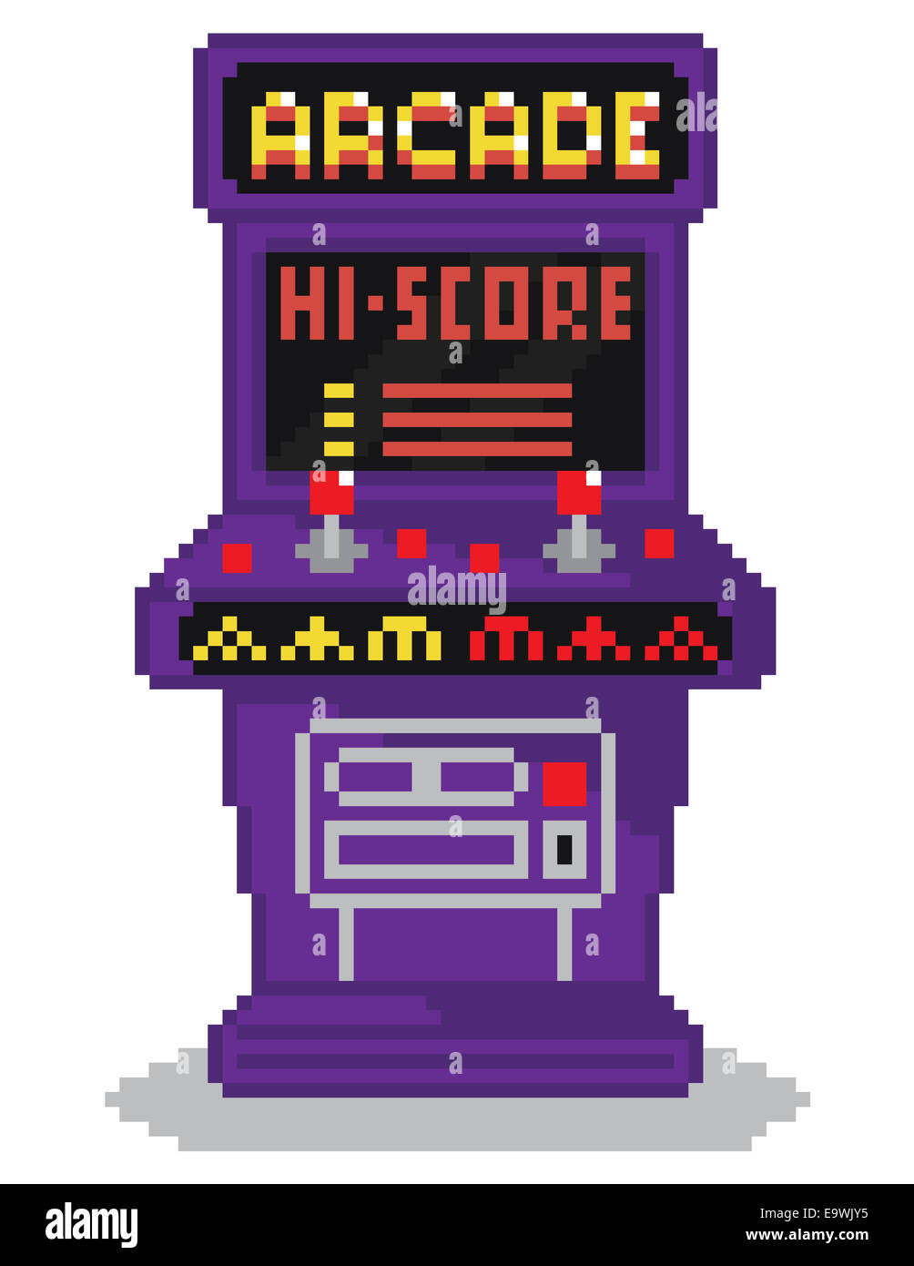 vector illustration - pixel art style drawing of arcade cabinet, screen shows high scores list, isolated vintage item on white b Stock Photo