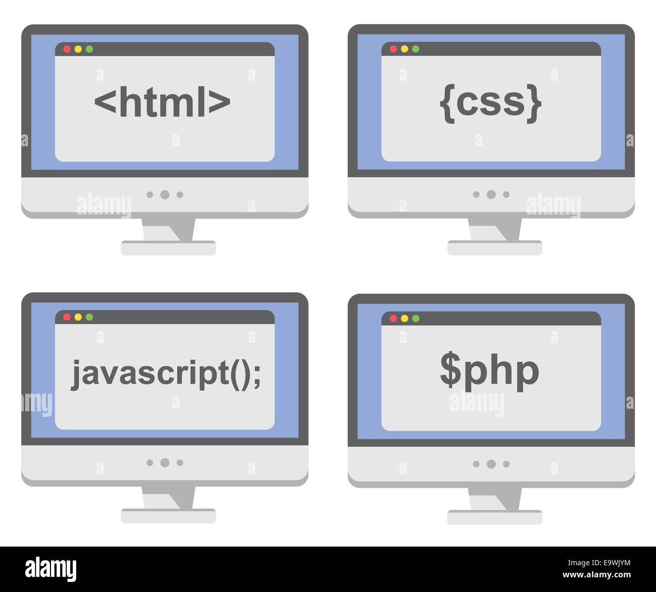 vector collection of computer screens with web development process and ...