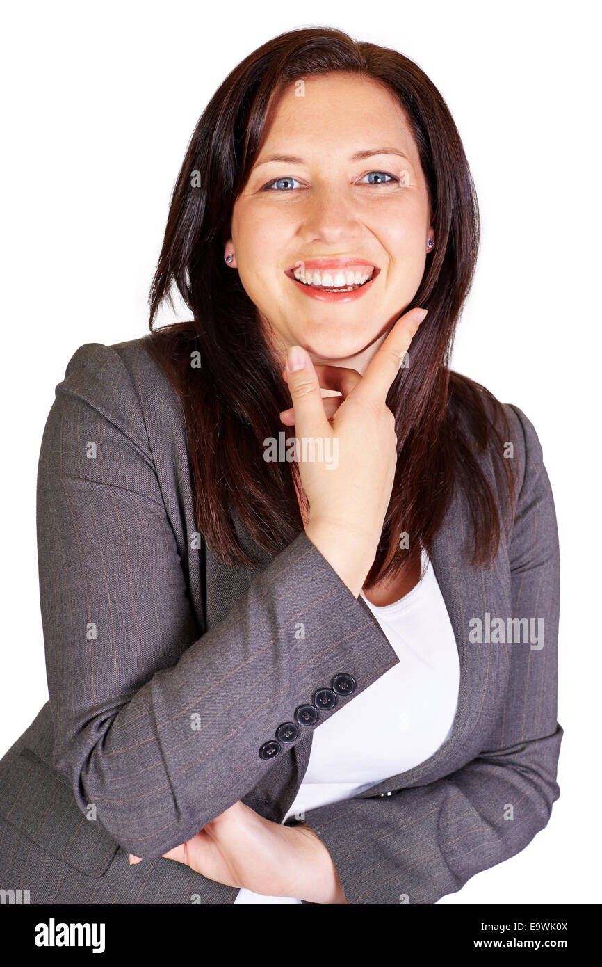Attractive happy pensive business woman. Stock Photo