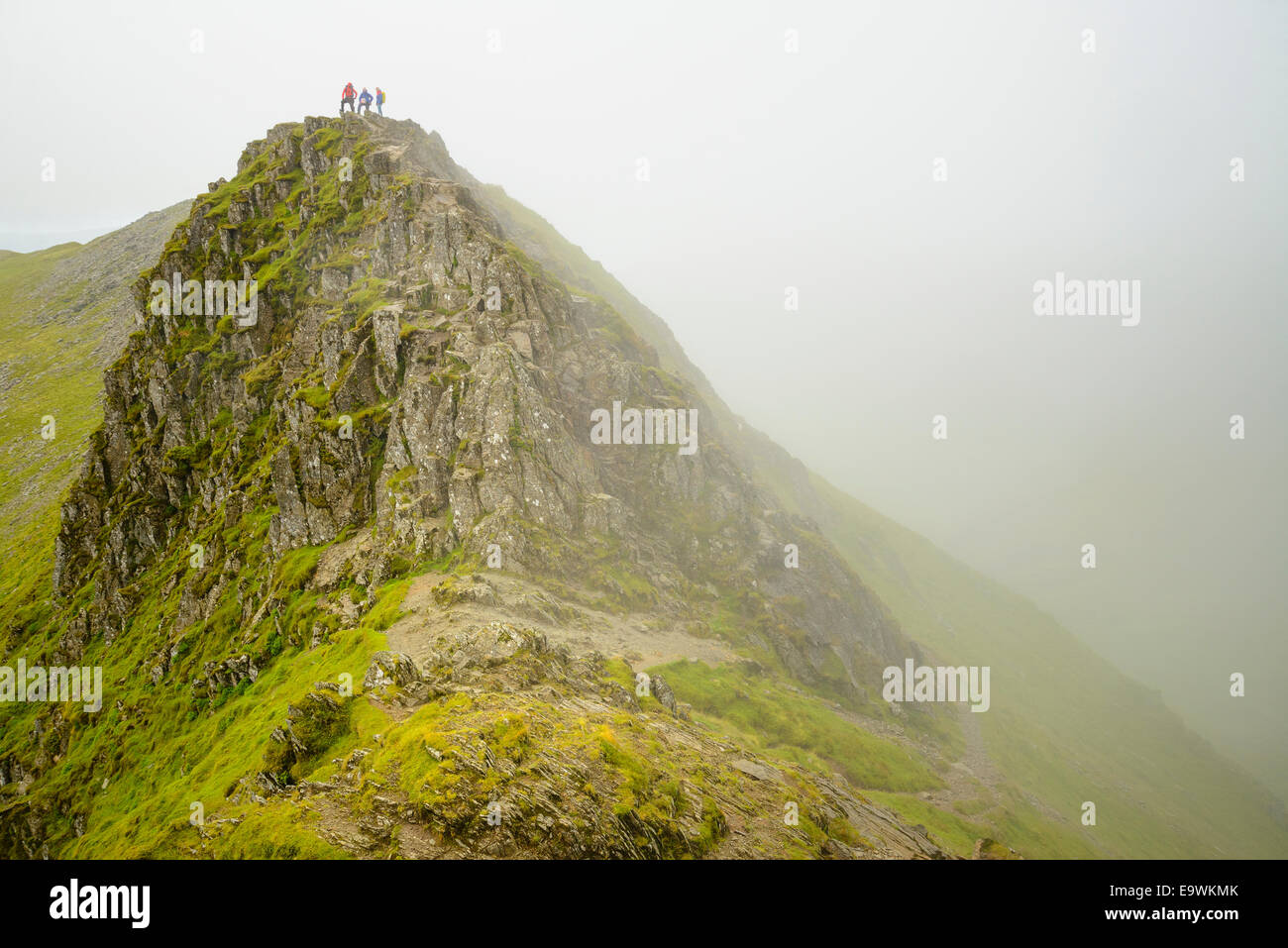 Walkers on Striding Edge on Helvellyn in the Lake District Stock Photo