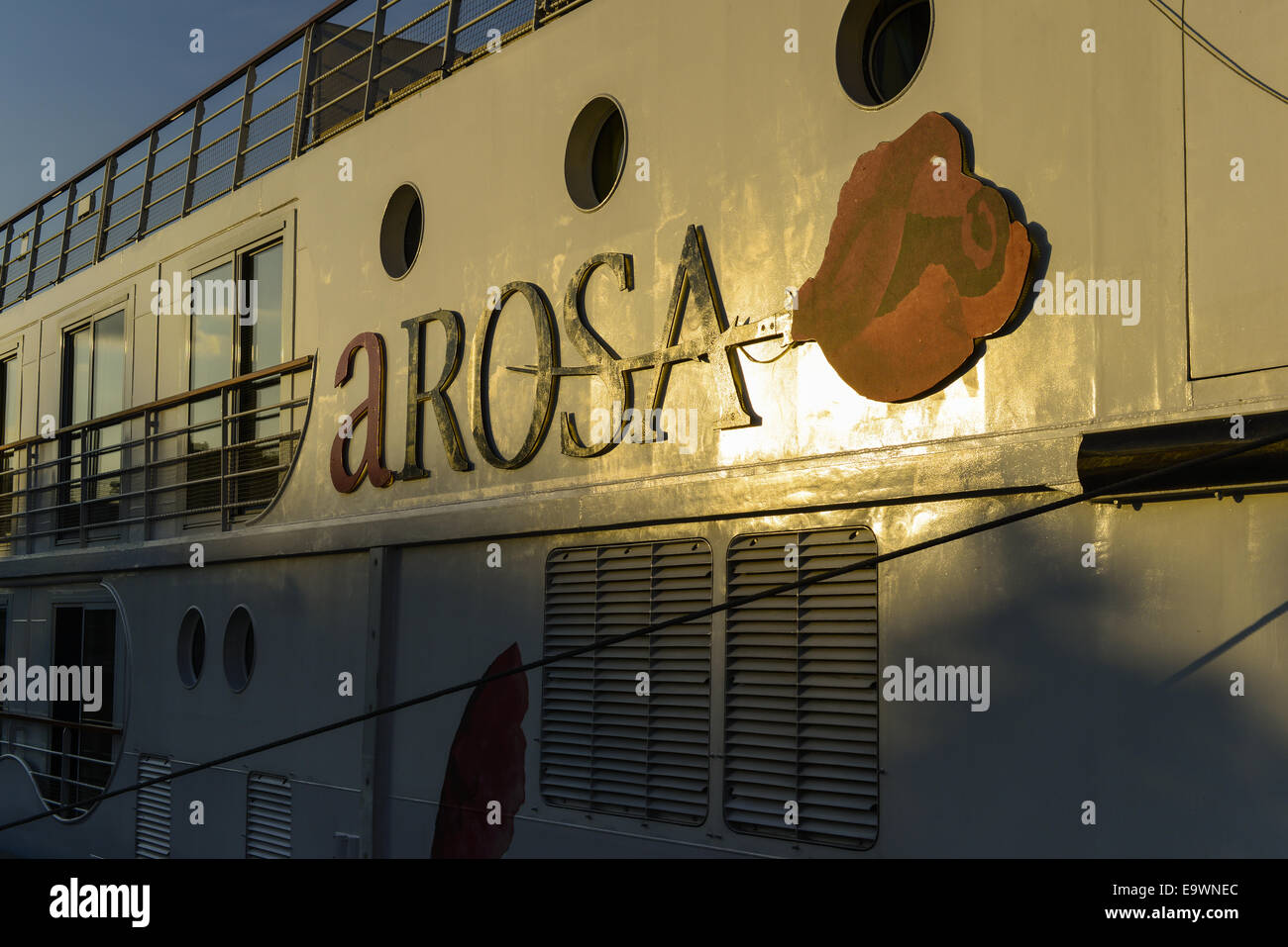 Tourist ship Arosa on river Danube, Vienna, Austria Stock Photo