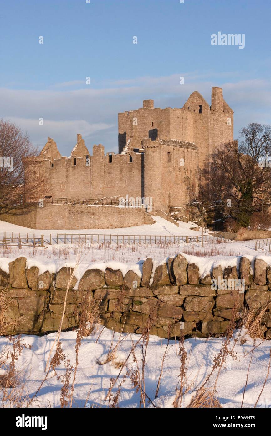 Craigmiller Castle snowed. Stock Photo