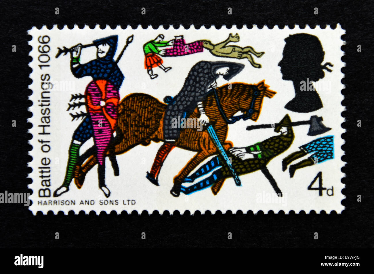 Postage stamp. Great Britain. Queen Elizabeth II. 900th Anniversary of the Battle of Hastings. 1966. Stock Photo
