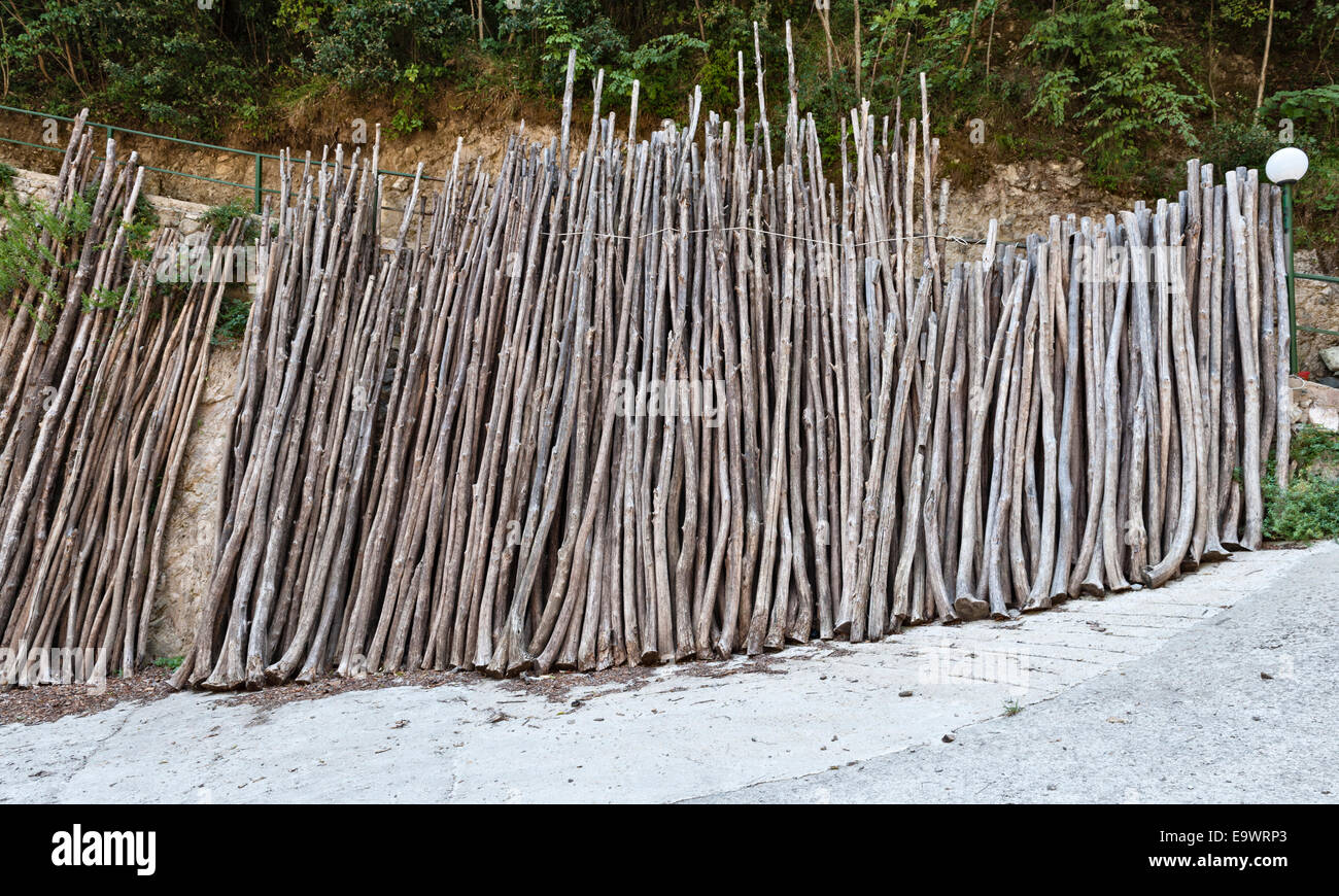 Amalfi, Italy. In the mountains freshly cut chestnut poles stacked ready  for use as supports for lemon trees Stock Photo - Alamy