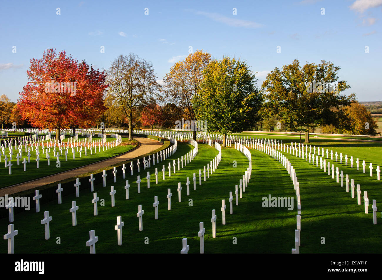 Image of Madingley American Cemetery at beautiful sunny autumn evening. Stock Photo
