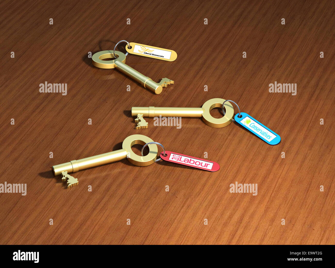 A CAD render of 3 keys with tags showing conservative, labour and