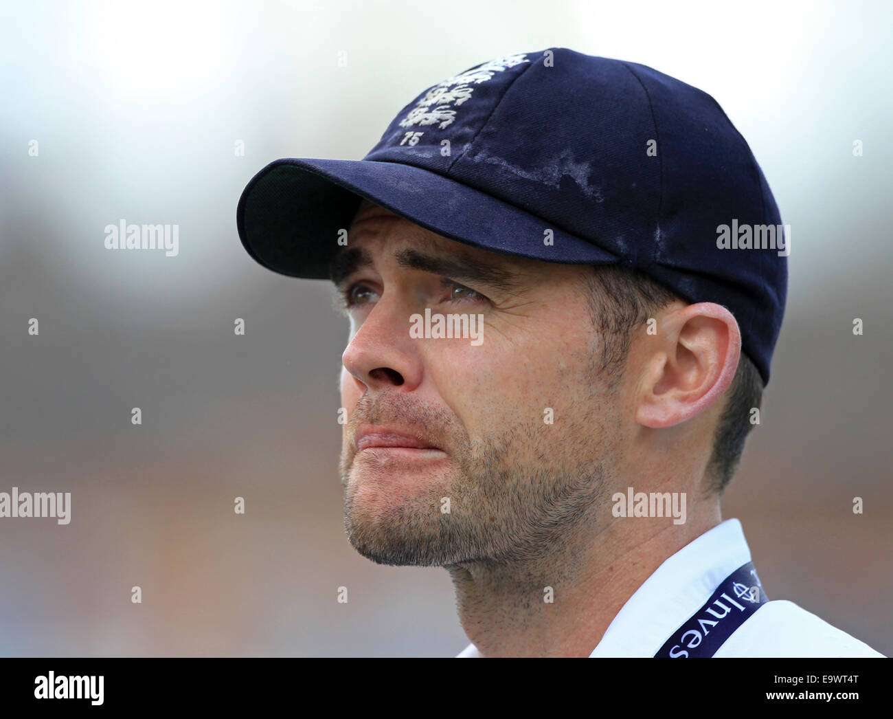 Cricket - James Anderson head shot after England win the Test series against India at The Kia Oval in 2014 Stock Photo
