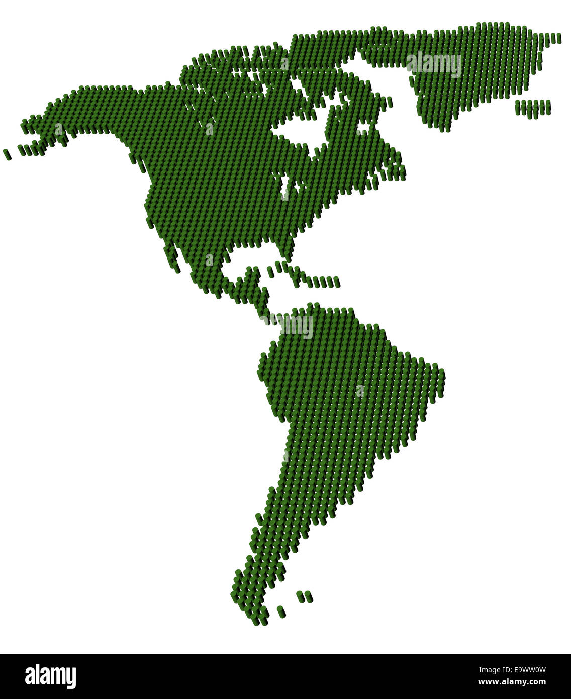 A CAD render of the Americas as a raised pin map Stock Photo