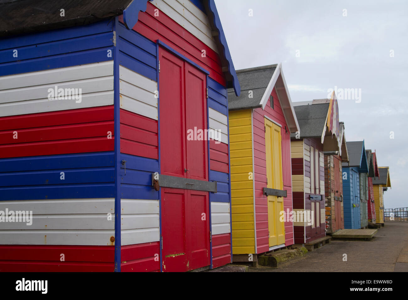 beach huts in Cromer Norfolk Stock Photo