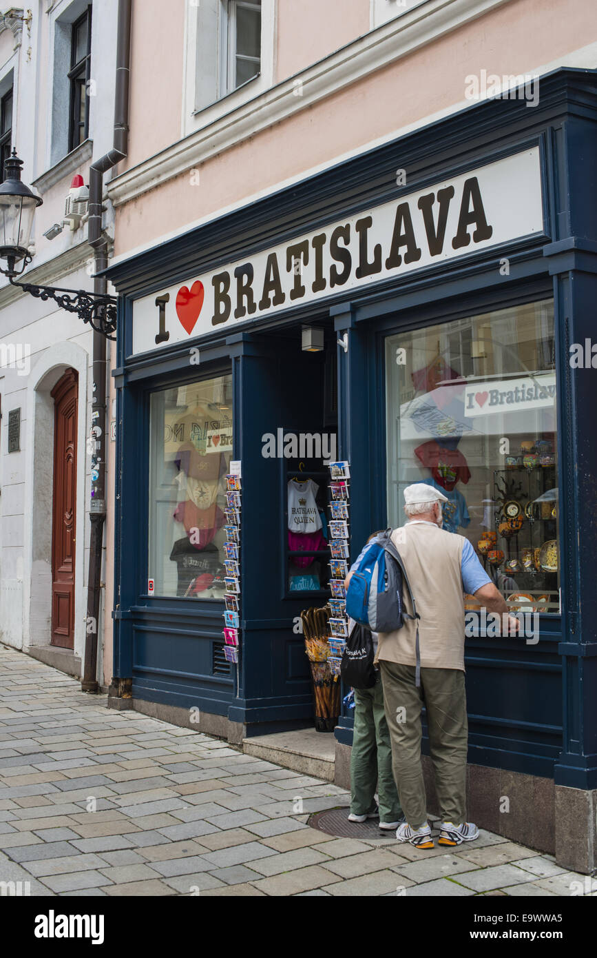 I love Bratislava, city center of Pressburg, Bratislava, Slovakia Stock Photo