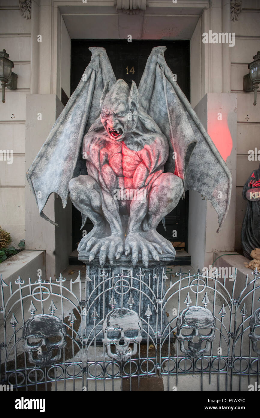 Gargoyle Display A gargoyle is the centerpiece of a gruesome display outside of former ...