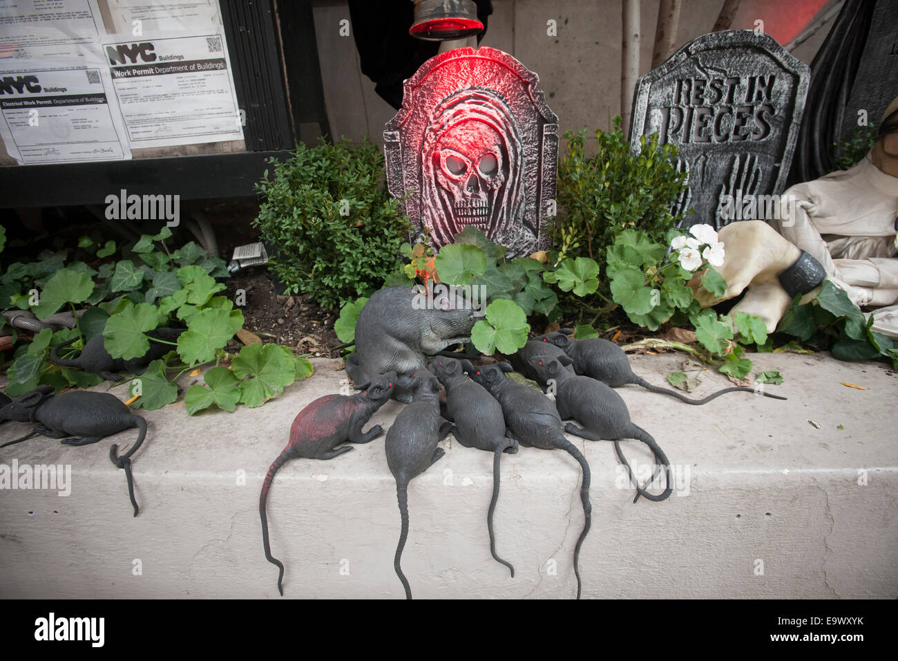 A family of rats are part of the gruesome display outside of former Penthouse publisher Bob Guccione's mansion Stock Photo