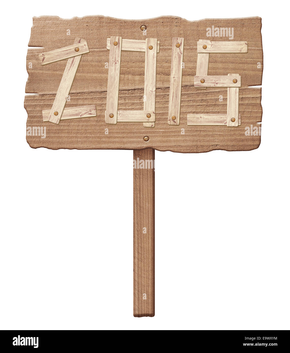 Old wooden sign showing the direction of movement to new year 2015 Stock Photo
