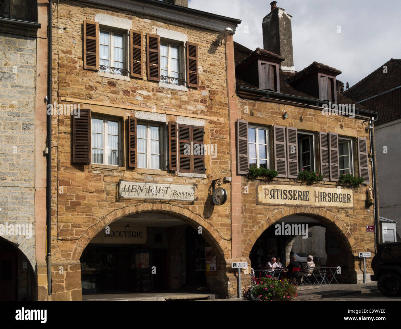 Shops in small rural town Arbois centre of wine producing area Jura eastern France EU Stock Photo