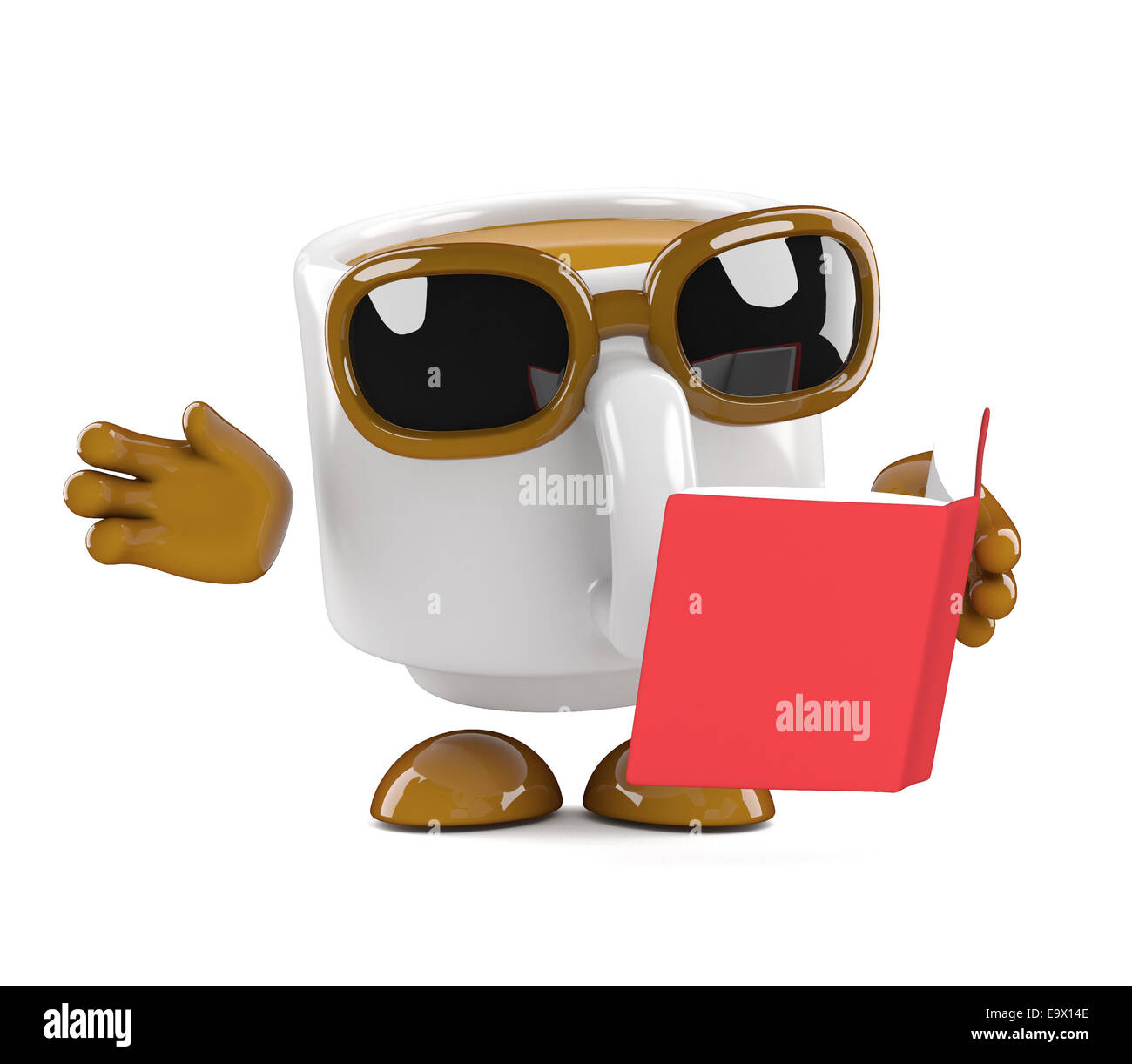 3d render of a coffee cup character reading a book Stock Photo - Alamy