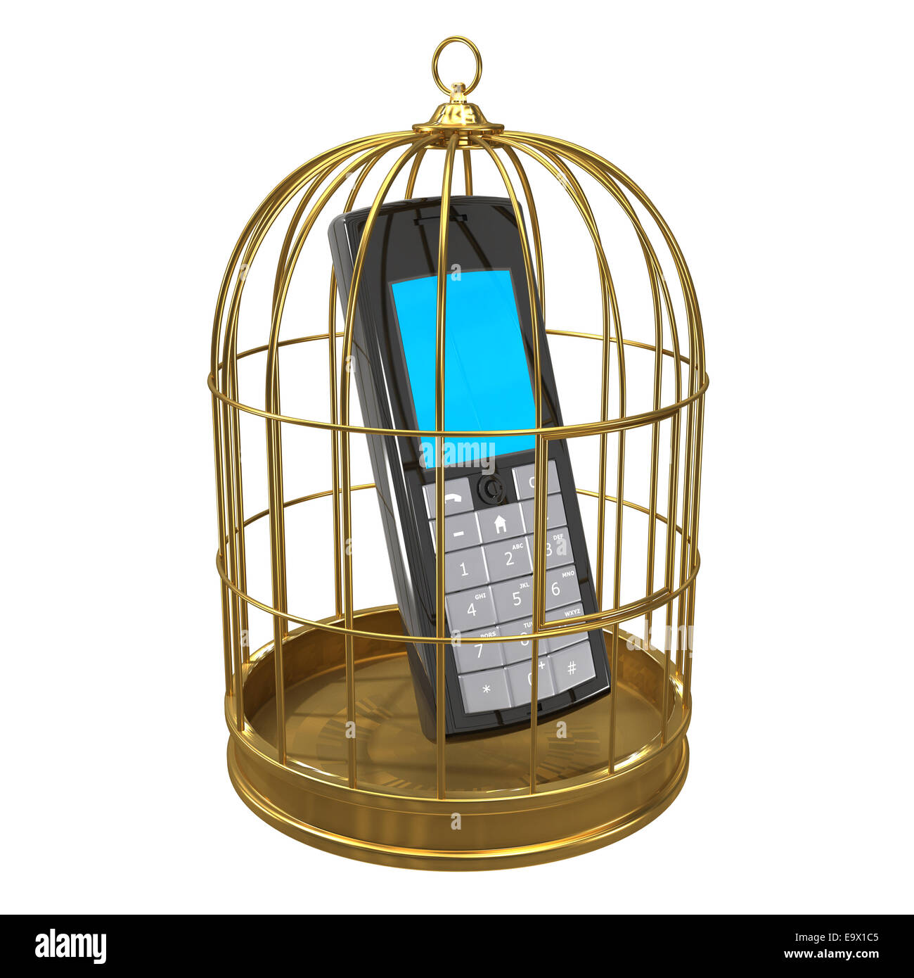 3d render of a mobile phone in a bird cage Stock Photo - Alamy