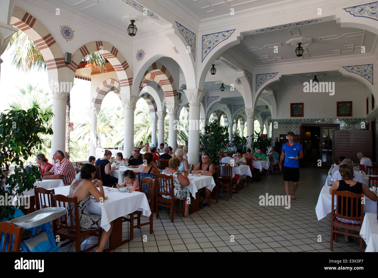 Restaurant terrace of the Ali Bey Club Manavgat Hotel & Resort, Antalya,Tuerkei, Stock Photo