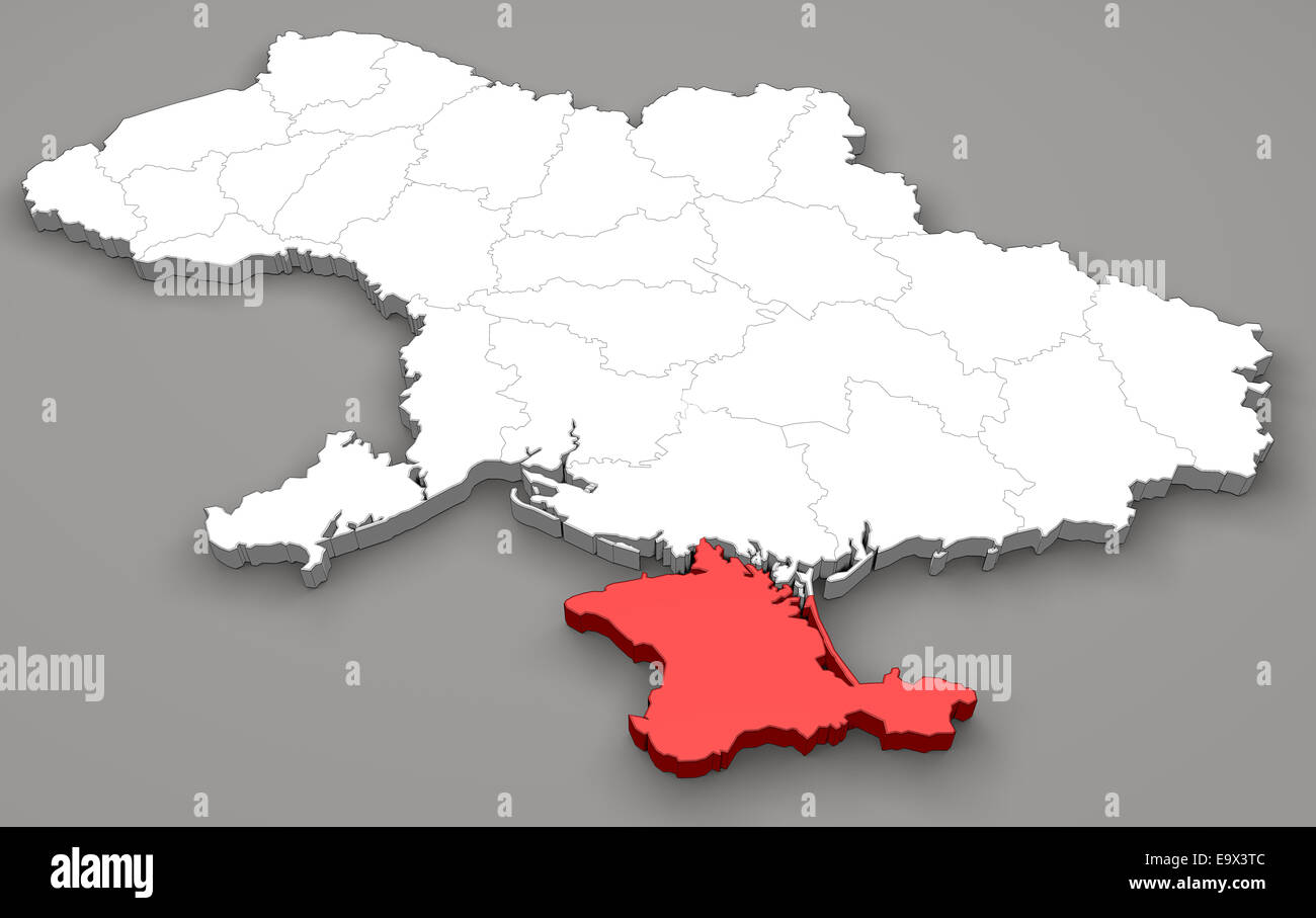 Map of Ukraine, division regions, Сrimea Stock Photo