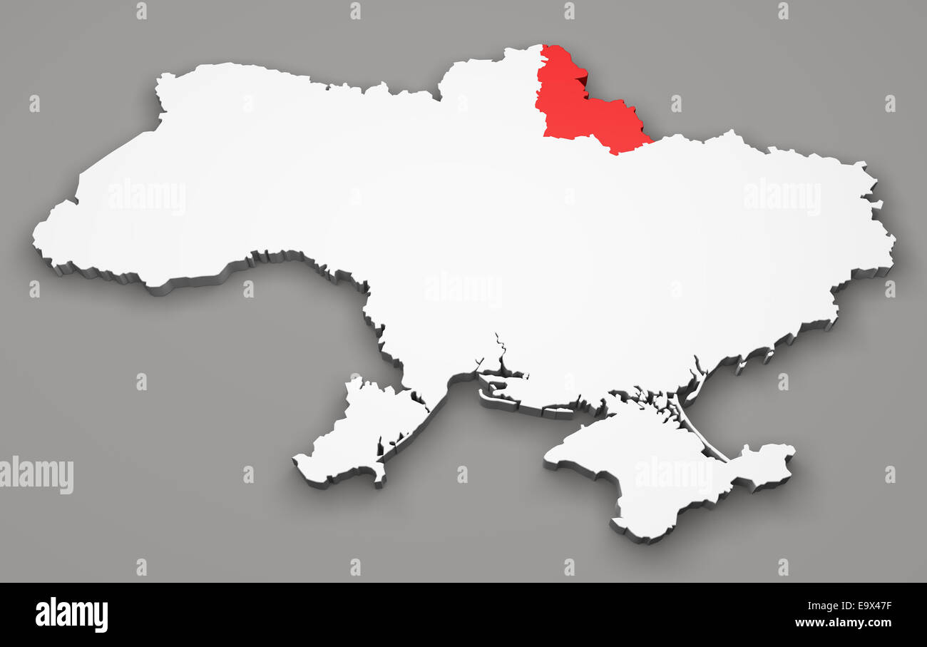 Map of Ukraine, division regions, Sumy Stock Photo
