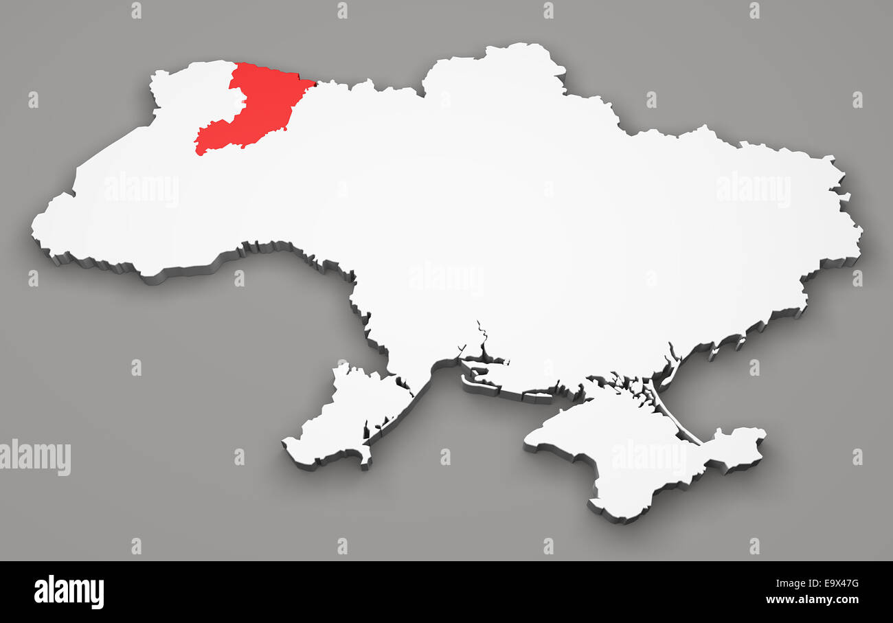 Map of Ukraine, division regions, Rivne Stock Photo