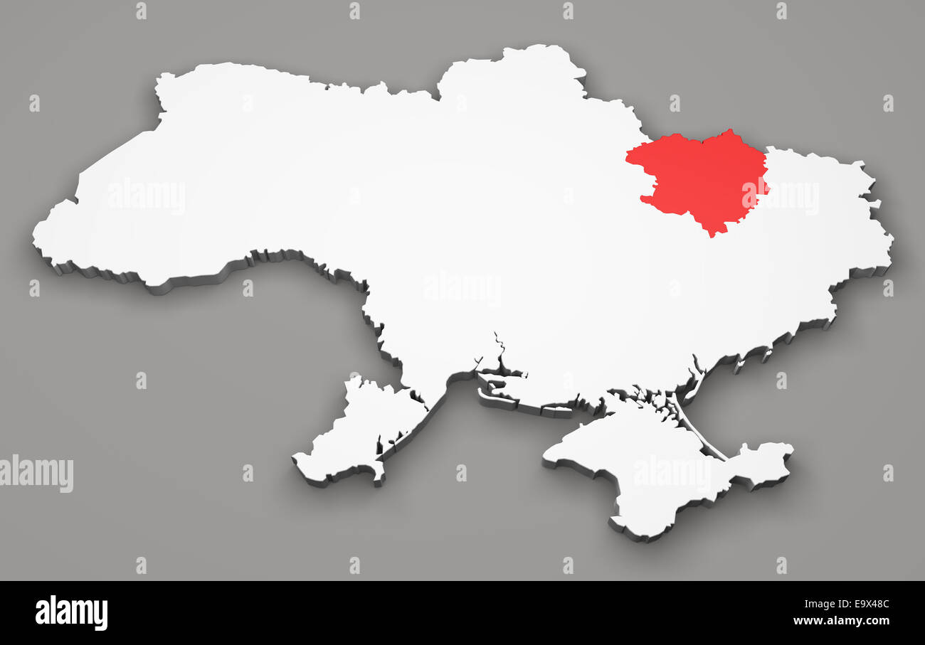 Map of Ukraine, division regions, Kharkiv Stock Photo
