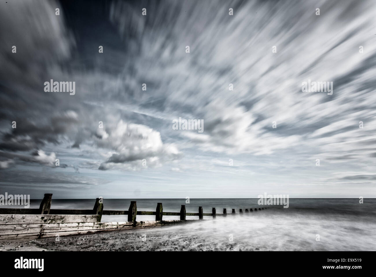 A long exposure photograph taken on Littlehampton Beach, West Sussex Stock Photo