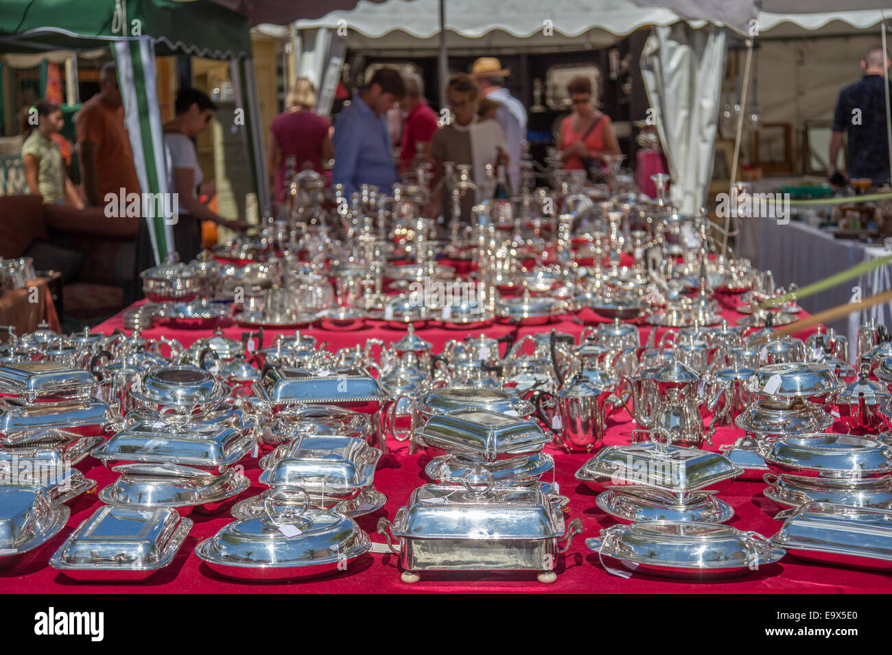 Silverware in the Antique market, Provence, France Stock Photo Alamy