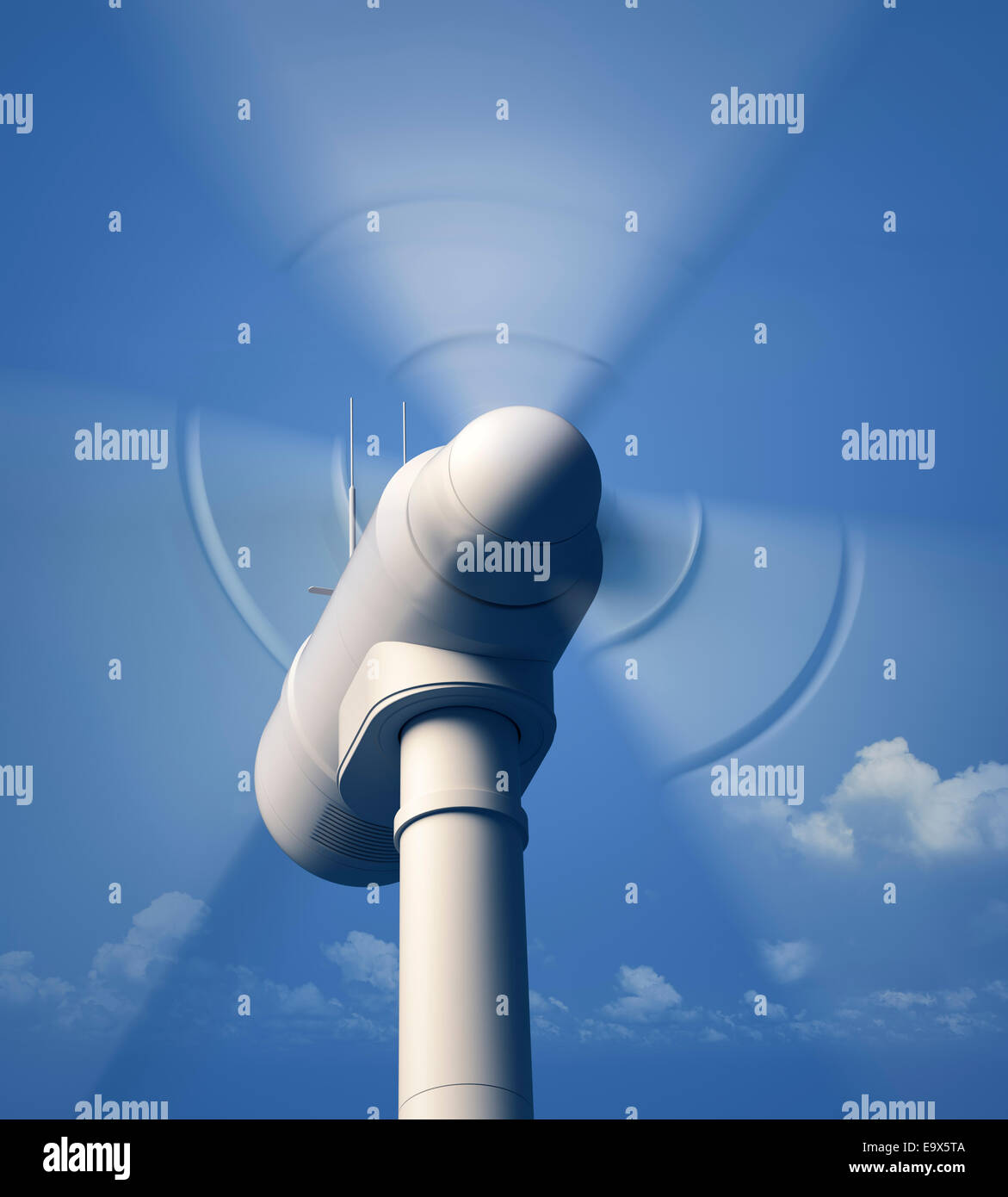 Wind Turbine blades spinning closeup view with blue hazy sky 3D artwork Stock Photo Alamy
