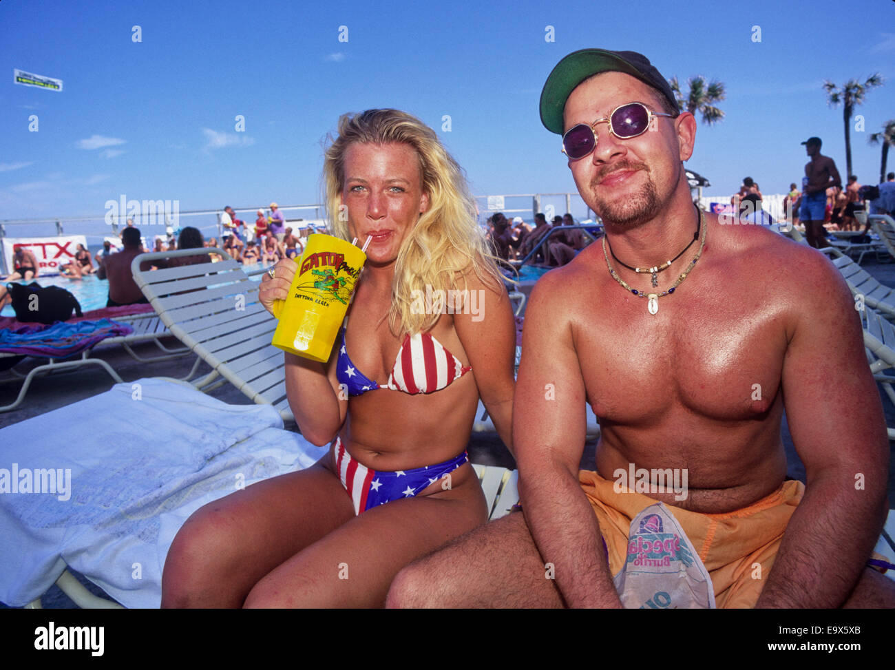 ORLANDO, FL - MARCH 1: Girls compete in a bikini contest during spring  break on Daytona Beach, Orlando, Florida, March 1, 1995 Stock Photo - Alamy