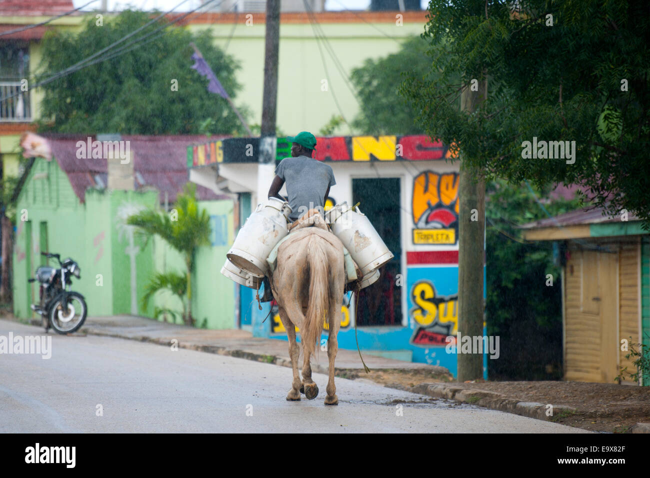Dominikanische Republik, Osten, Las Lagunas de Nisibon, Mann auf Pferd Stock Photo