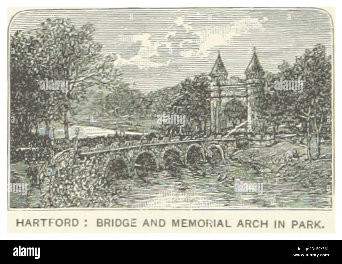 US-CT(1891) p122 HARTFORD, BRIDGE AND MEMORIAL ARCH IN PARK Stock Photo