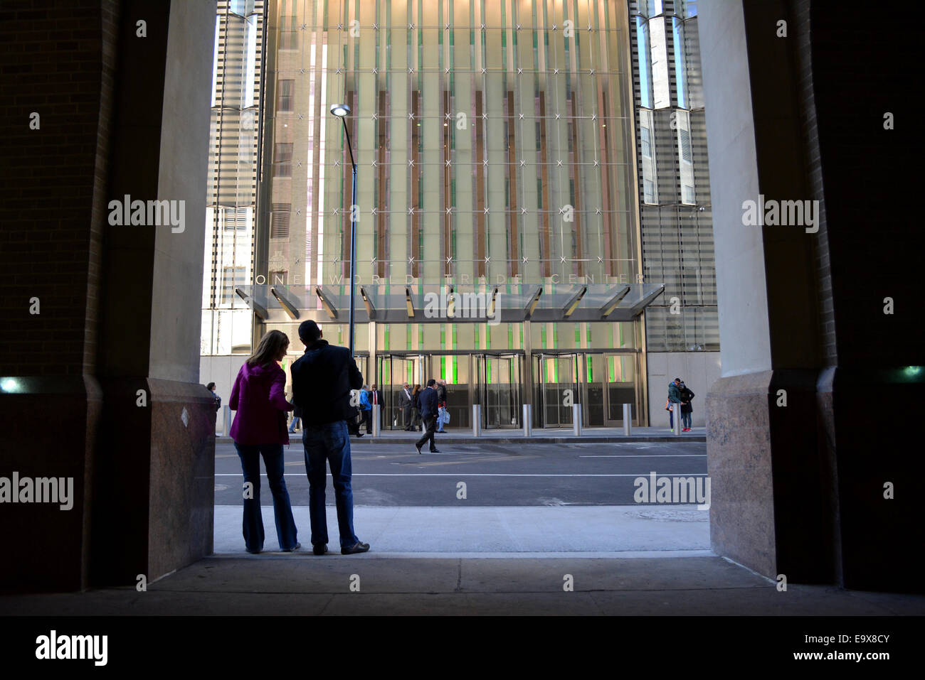 New York, USA. 02nd Nov, 2014. Main entrance ton One World Trade Center on the day the office building opens to workers in Lower Manhattan. Credit:  Christopher Penler/Alamy Live News Stock Photo