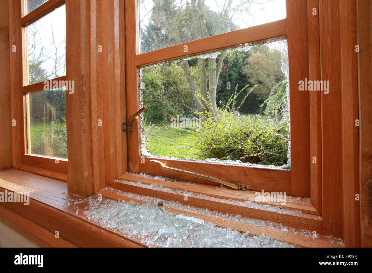 broken window after break in Stock Photo Alamy