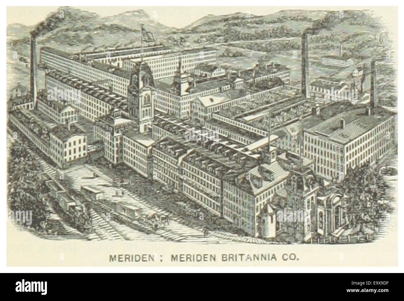 A 1891 illustration of the Meriden Britannia Company in Connecticut, a