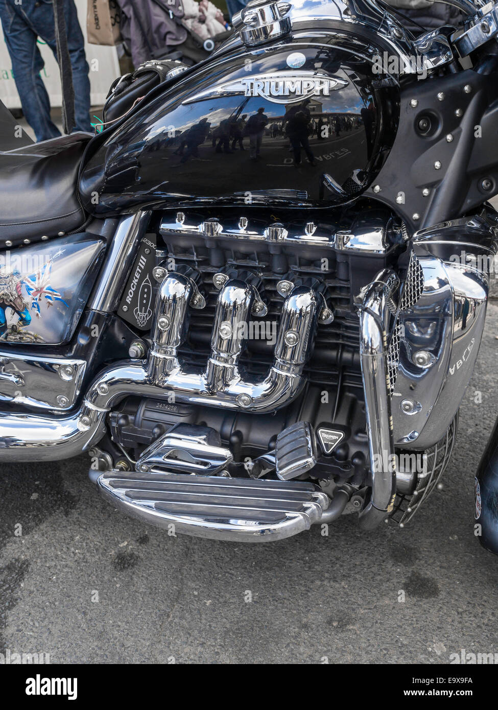 Engine detail Triumph Rocket III  2.3 litre  three cylinder enthusiasts sophisticated high powered roadster cruising motor cycle Stock Photo