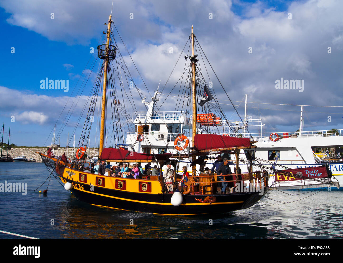 Day trip boat 'Eva', Kos harbour, Kos Town, Kos, Greece Stock Photo