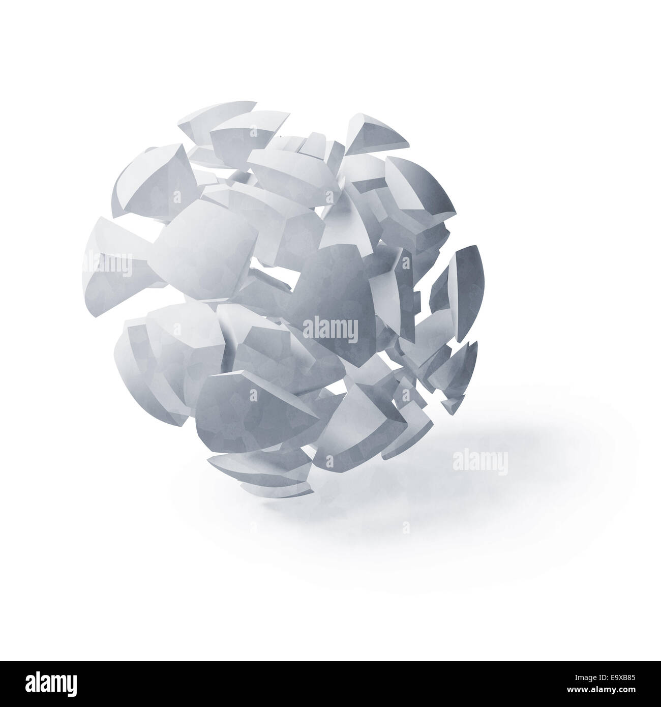 Light blue abstract 3d spherical object, cloud of fragments isolated on white Stock Photo