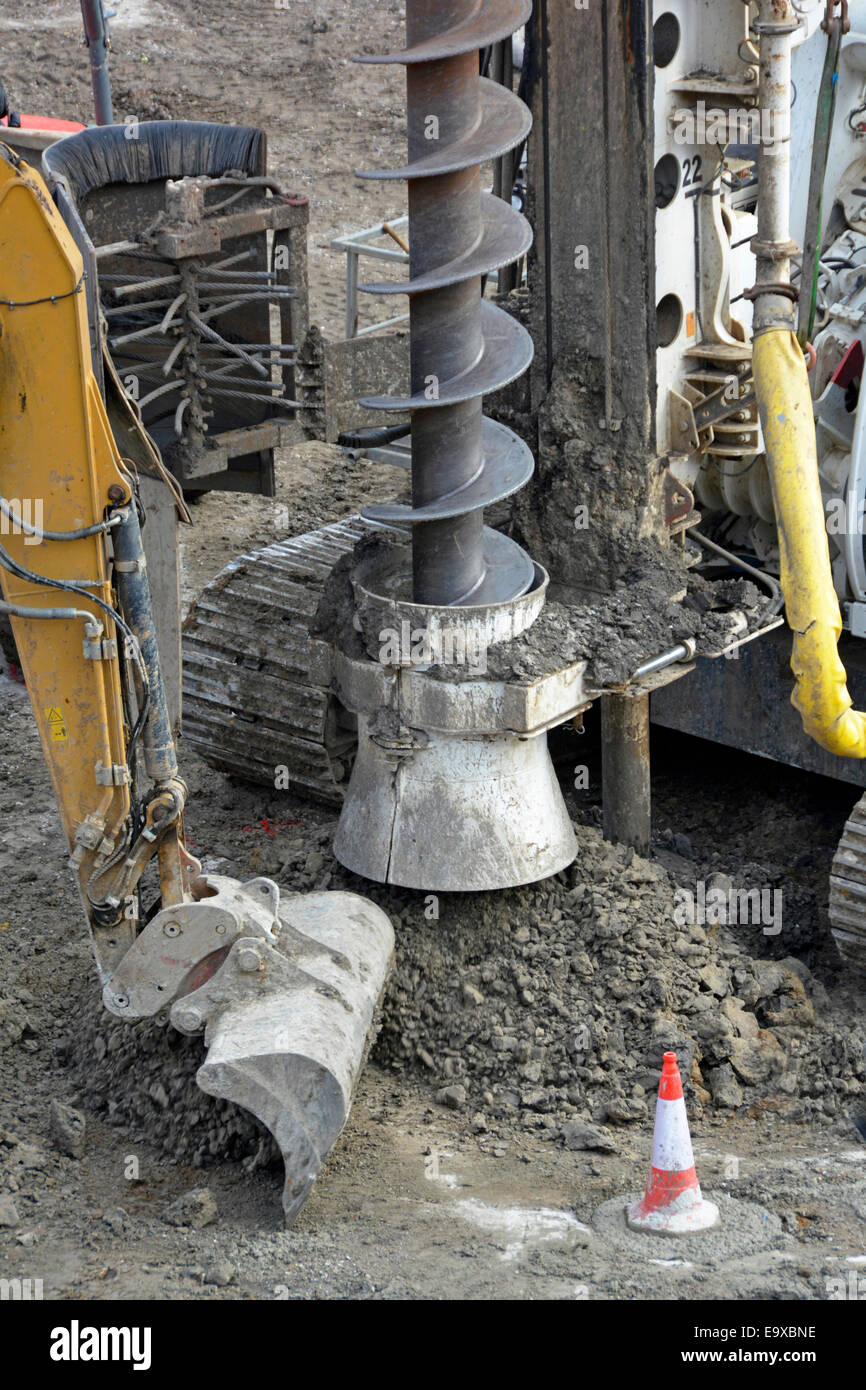 Close up of Continuous Flight Auger piling rig at work on foundations