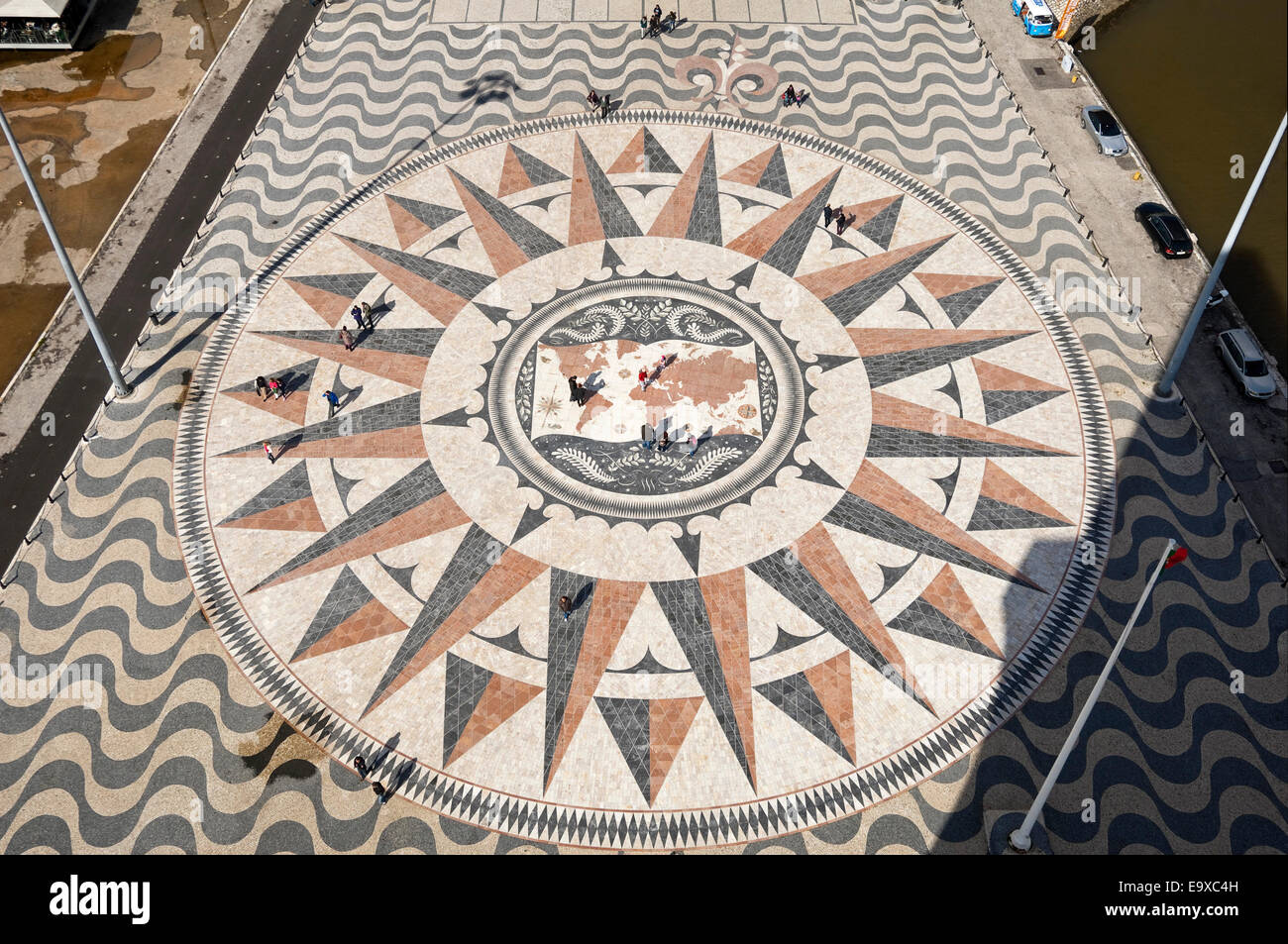 Horizontal aerial view of the Rosa-dos-Ventos in Belem, Lisbon. Stock Photo