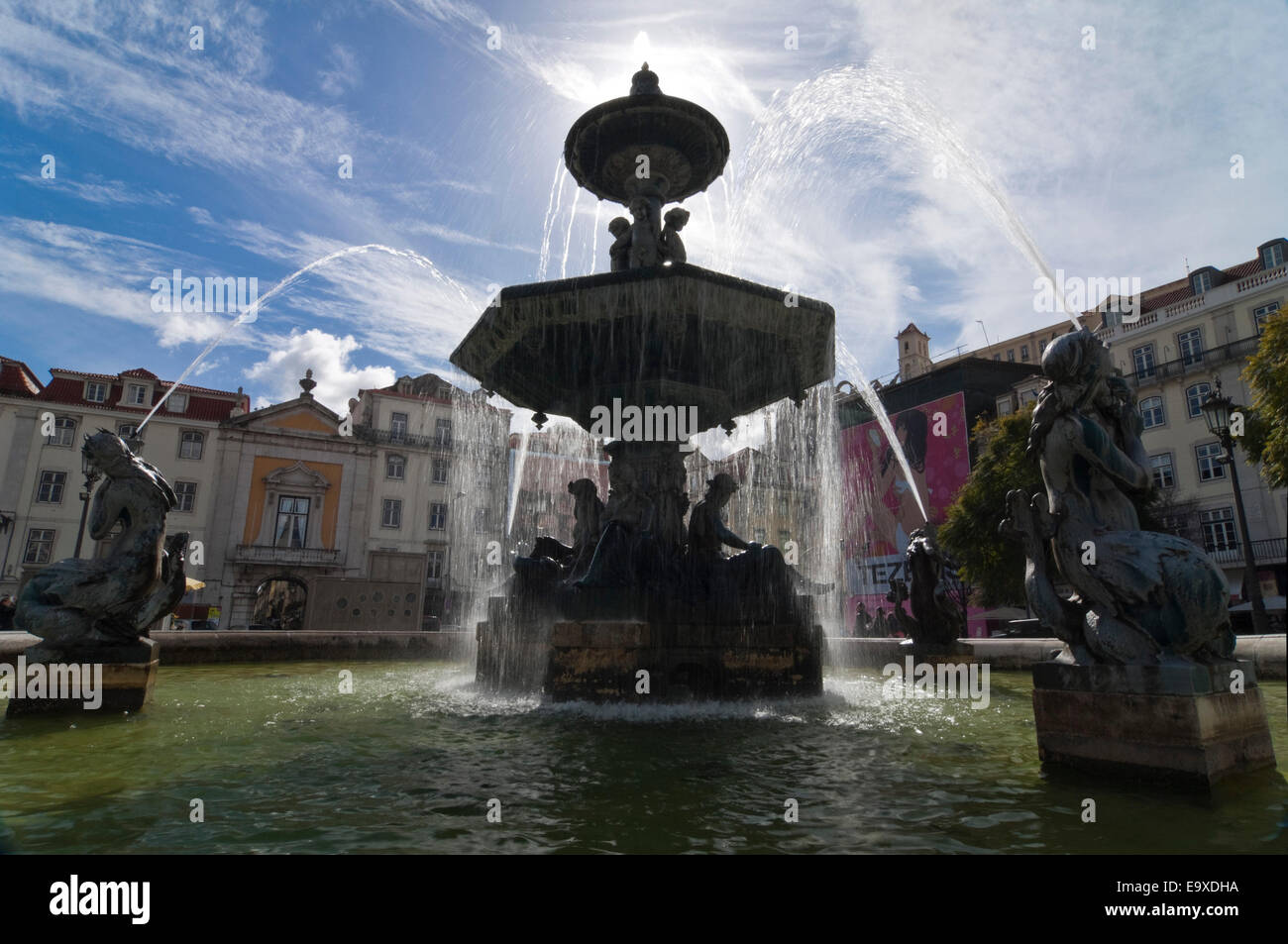 Horizontal view of Rossio Square in Lisbon. Stock Photo