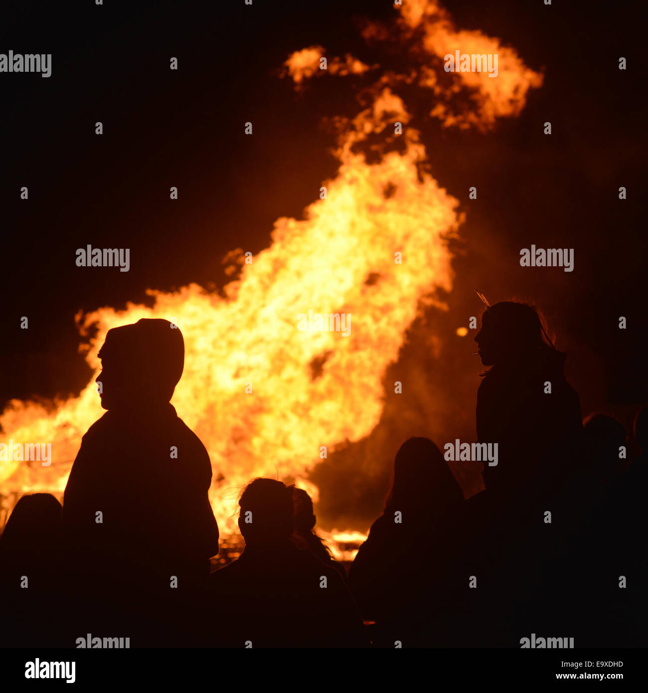 Children watching an organised bonfire Stock Photo
