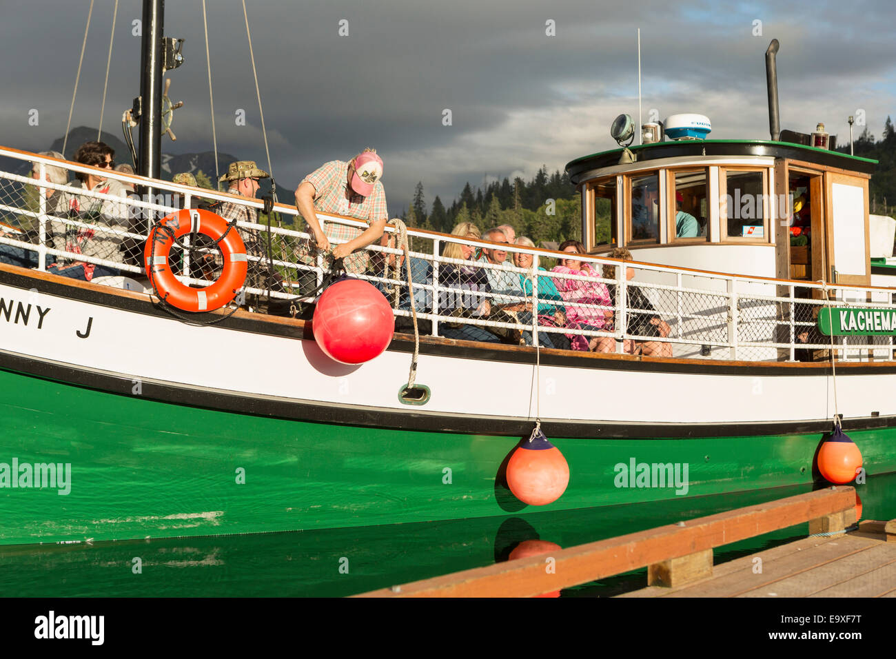 Crew member prepares the Danny J for departure from Halibut Cove