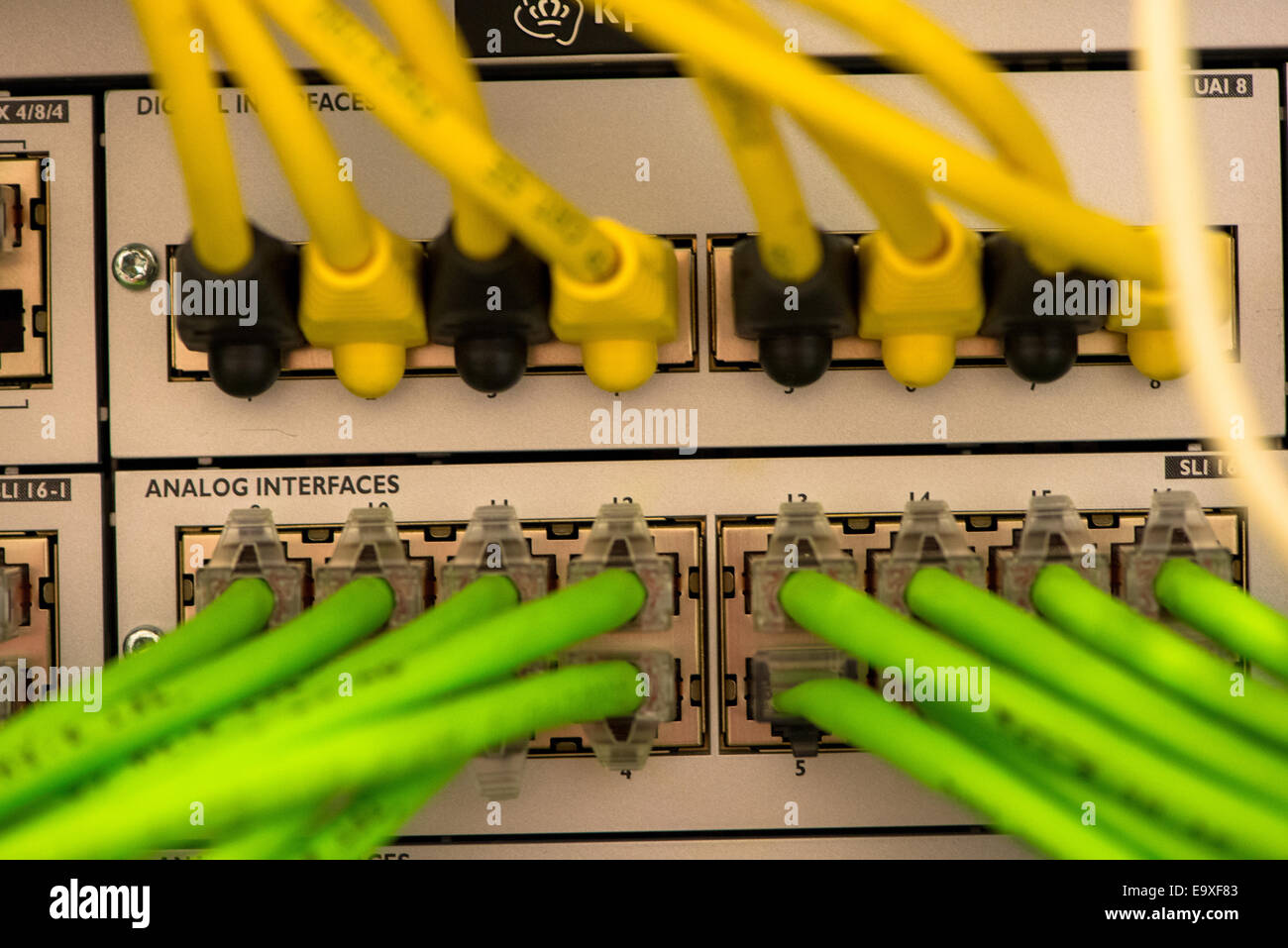 back of server with colourful cables Stock Photo