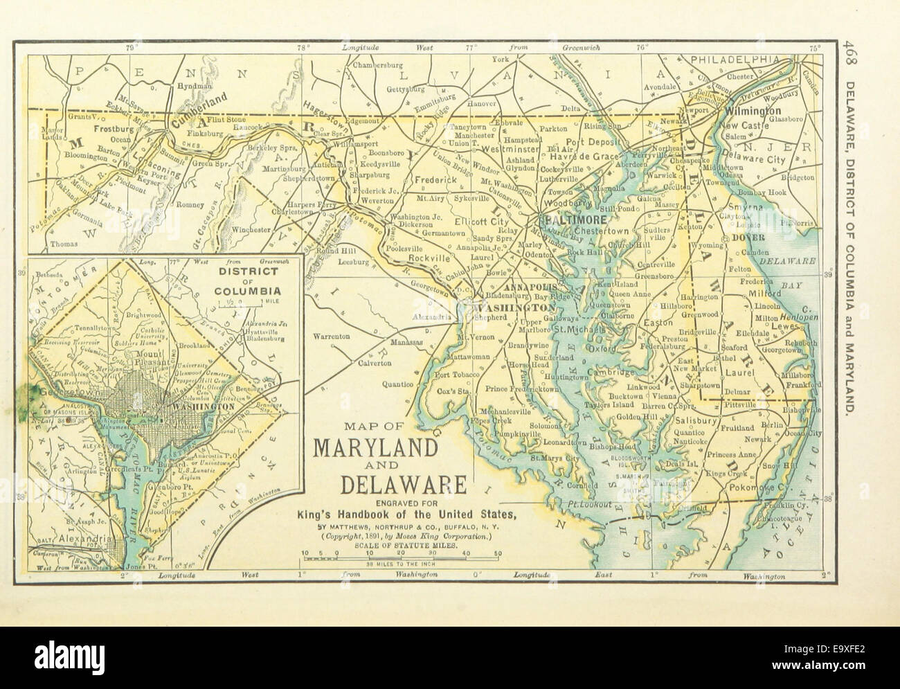 US-MAPS(1891) p470 - MAP OF MARYLAND, DELAWARE AND DISTRICT OF COLUMBIA Stock Photo