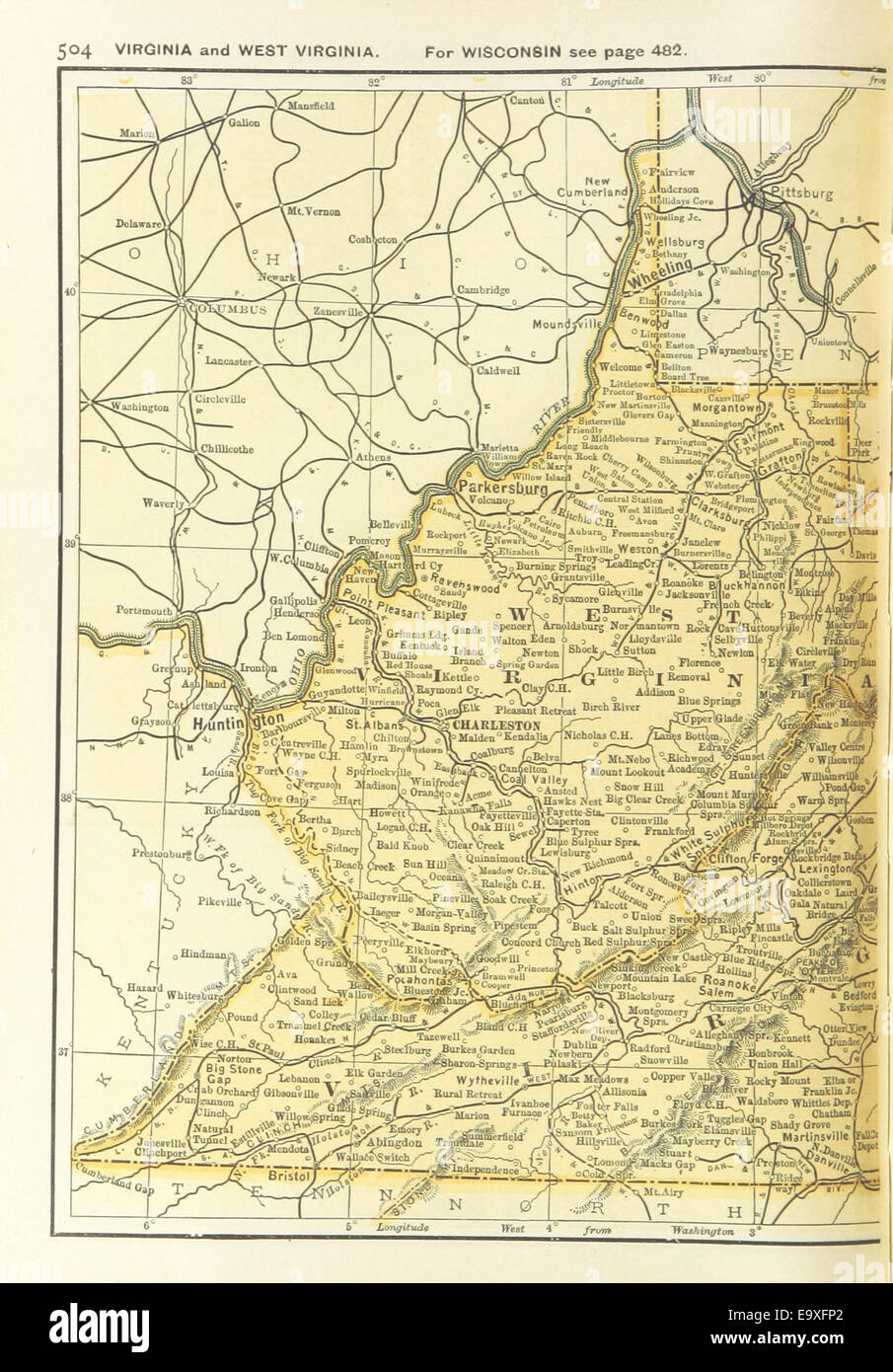US-MAPS(1891) p506 - MAP OF VIRGINIA AND WEST VIRGINIA (l Stock Photo