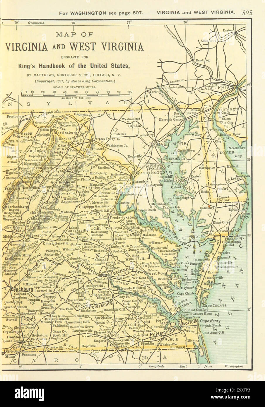 US-MAPS(1891) p507 - MAP OF VIRGINIA AND WEST VIRGINIA (r Stock Photo