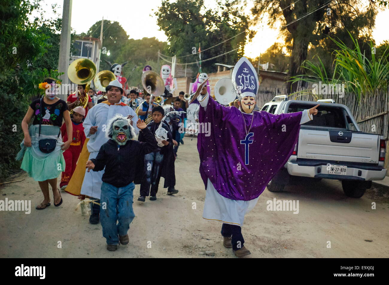Oaxaca, Mexico. 2nd Nov, 2014. Residents of the pueblo of San Andres Zautla participate in a comparsa in celebration of Dia de Los Muertos. © Nick St.Oegger/ZUMA Wire/ZUMAPRESS.com/Alamy Live News Stock Photo